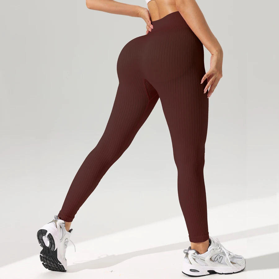 Coffee Brown Color Women’s Seamless High Waist Yoga Leggings Tummy Control