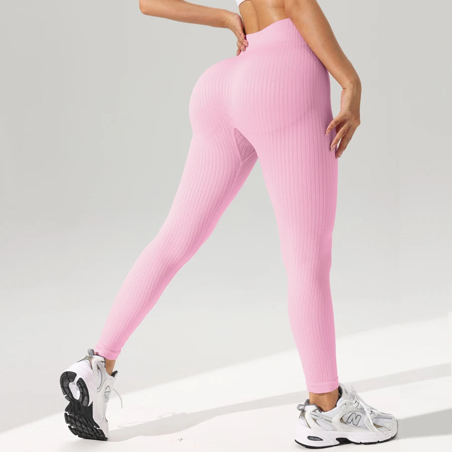 Pink Color Women’s Seamless High Waist Yoga Leggings Tummy Control