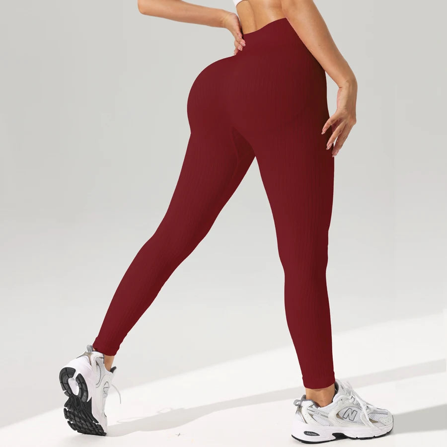 Claret Color Women’s Seamless High Waist Yoga Leggings Tummy Control